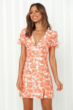 Floral Puff-Sleeve Dress with Ribbon Details