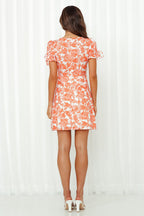 Floral Puff-Sleeve Dress with Ribbon Details