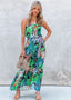 Tropical-Print Contrast-Detail Dress with a Round Neck