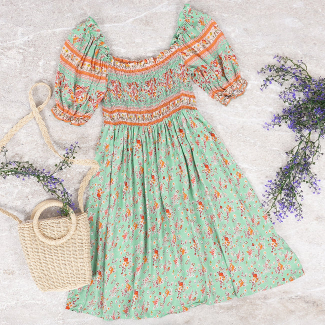 Floral Boho Dress with Ruched Details Main image