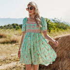 Floral Boho Dress with Ruched Details