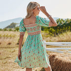 Floral Boho Dress with Ruched Details
