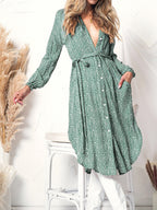 Floral Button-Front Long-Sleeve Dress