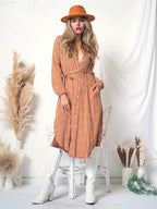 Floral Button-Front Long-Sleeve Dress