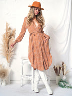 Floral Button-Front Long-Sleeve Dress