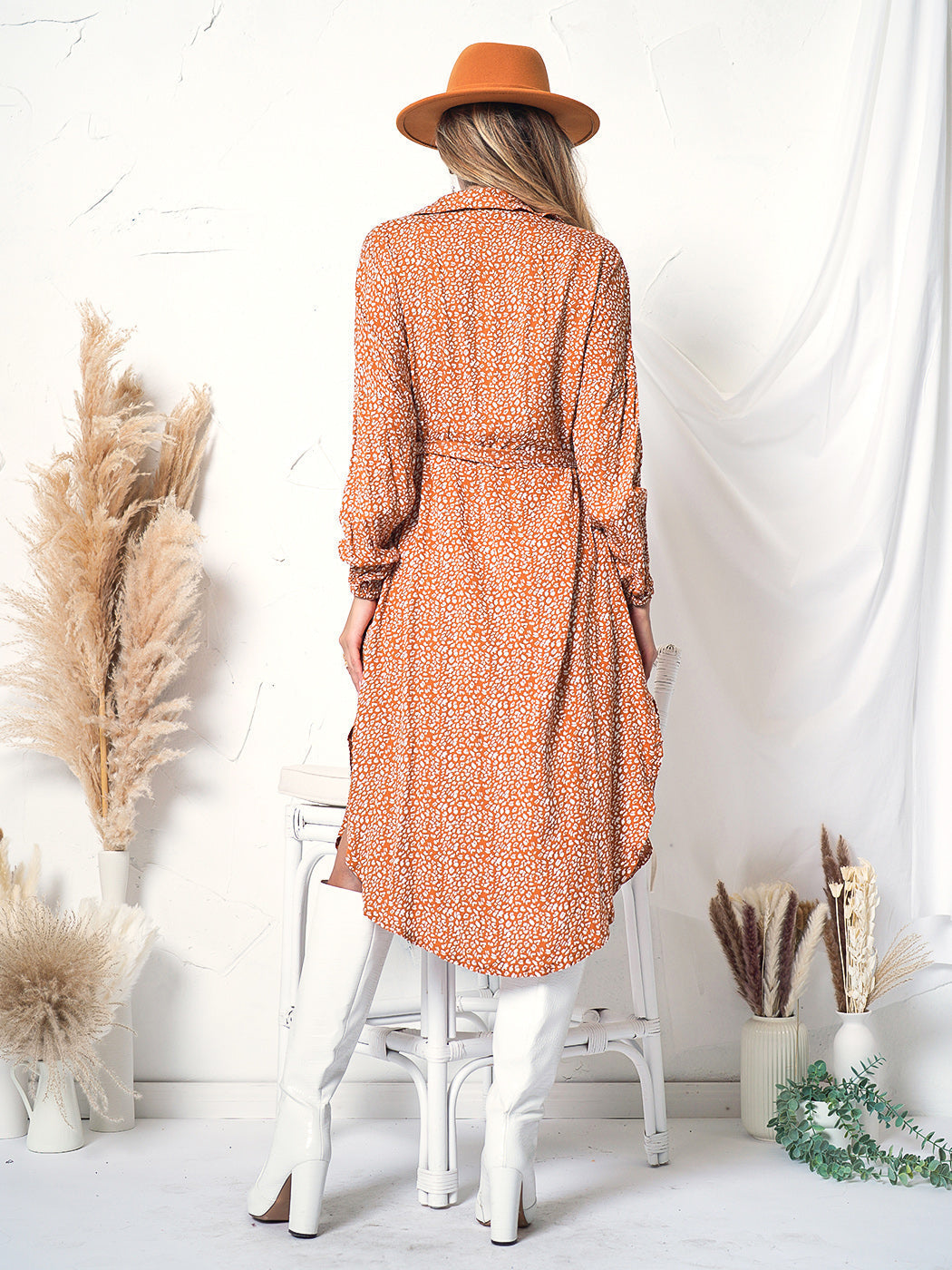 Floral Button-Front Long-Sleeve Dress