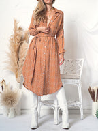 Floral Button-Front Long-Sleeve Dress