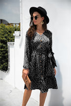 Printed Ruffled Button-Detail Dress