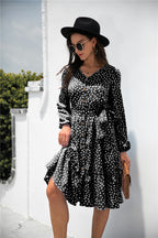 Printed Ruffled Button-Detail Dress