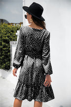 Printed Ruffled Button-Detail Dress