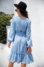 Printed Ruffled Button-Detail Dress