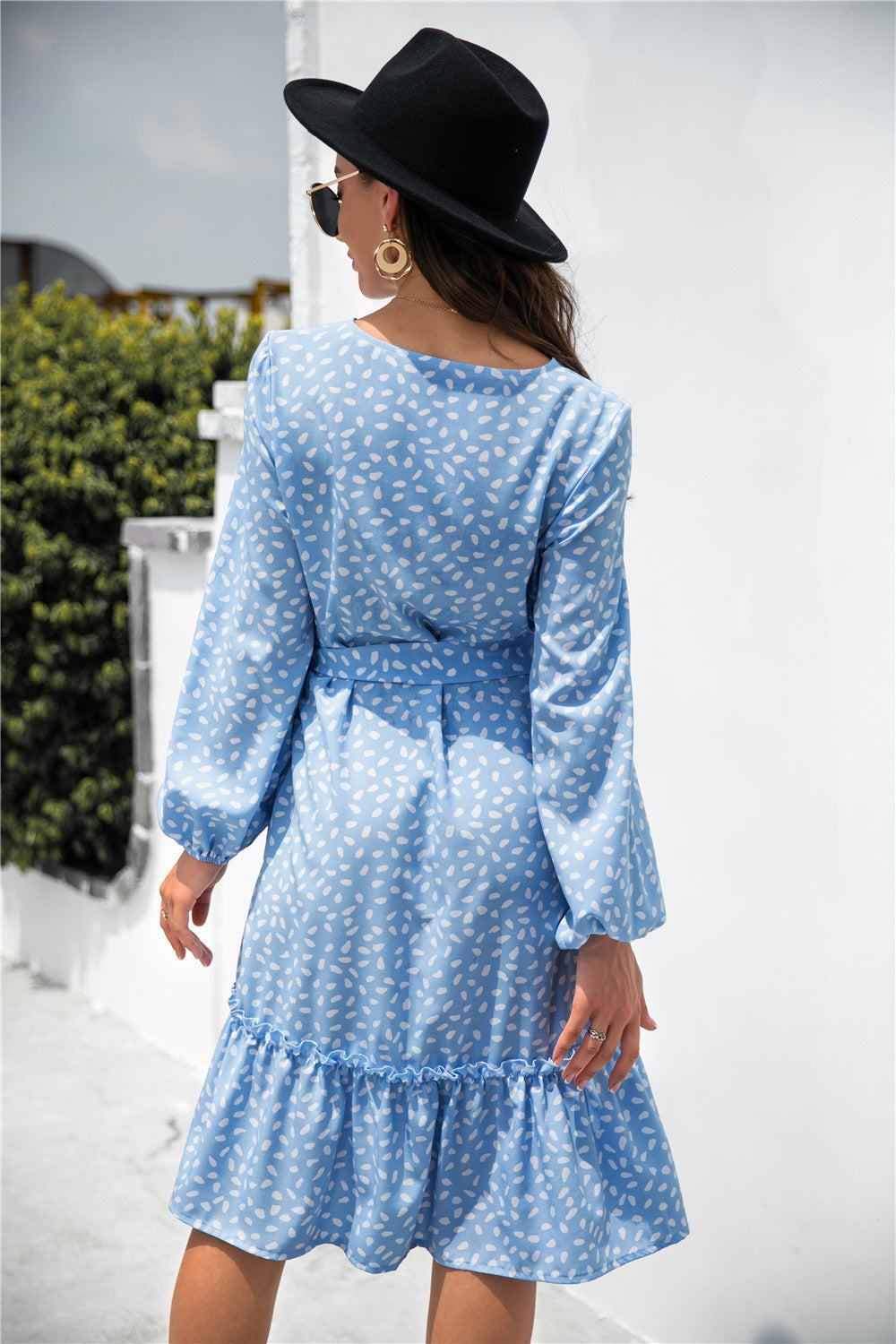 Printed Ruffled Button-Detail Dress