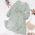 Printed Ruffled Button-Detail Dress