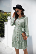 Printed Ruffled Button-Detail Dress