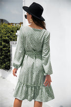 Printed Ruffled Button-Detail Dress