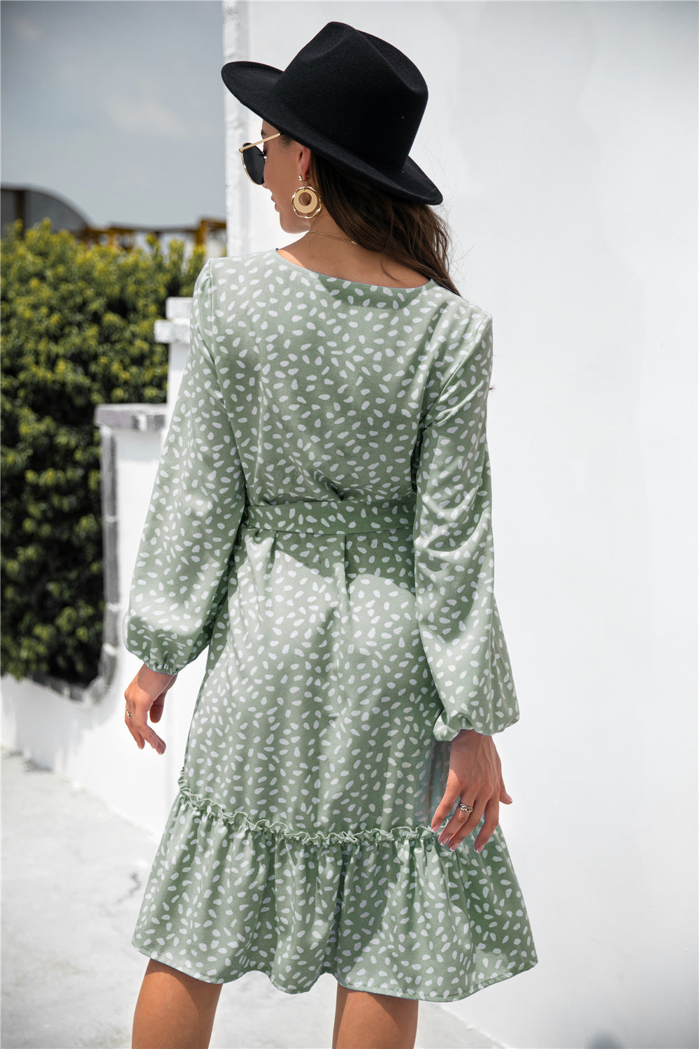 Printed Ruffled Button-Detail Dress