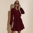 Tie-Waist Tiered Dress with Ruffle Details