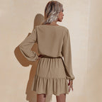 Tie-Waist Tiered Dress with Ruffle Details