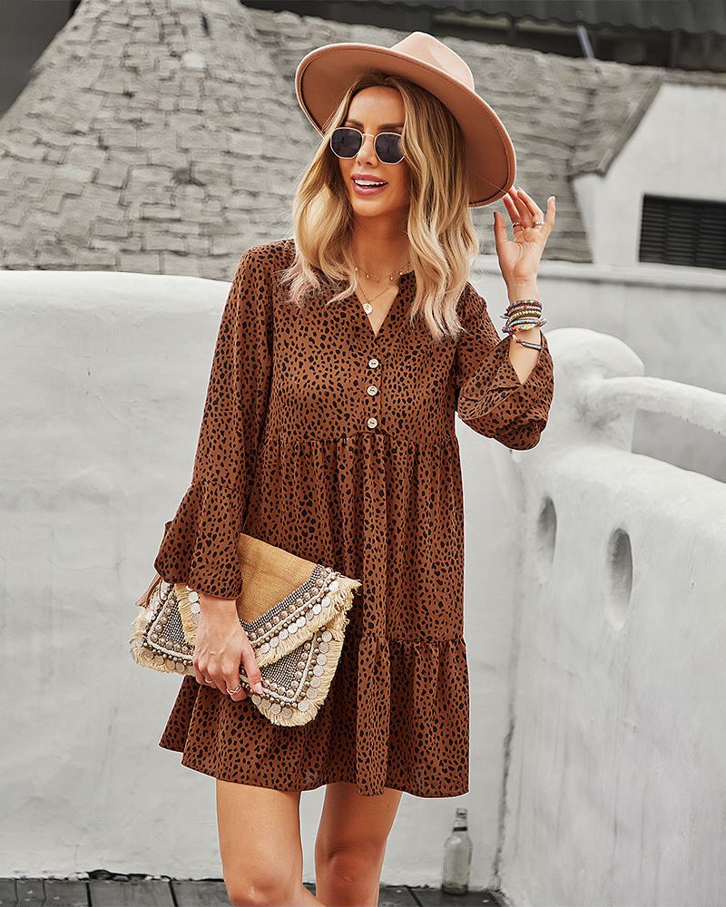 Polka-Dot Long-Sleeve Dress