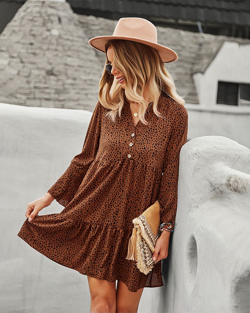 Polka-Dot Long-Sleeve Dress