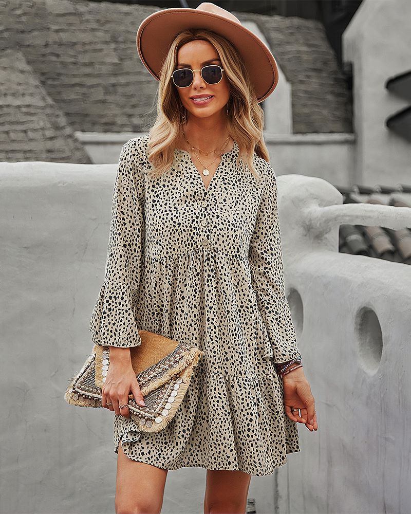 Polka-Dot Long-Sleeve Dress