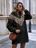 Leopard-Print Drop-Shoulder Dress with a Front Zip