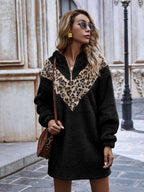 Leopard-Print Drop-Shoulder Dress with a Front Zip