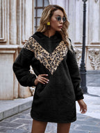 Leopard-Print Drop-Shoulder Dress with a Front Zip