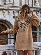 Leopard-Print Drop-Shoulder Dress with a Front Zip