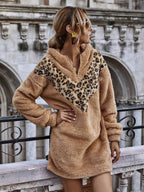 Leopard-Print Drop-Shoulder Dress with a Front Zip