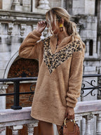 Leopard-Print Drop-Shoulder Dress with a Front Zip