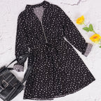Polka-Dot Zip-Front Dress with a V-Neck