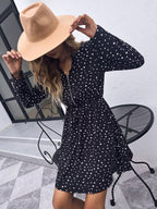 Polka-Dot Zip-Front Dress with a V-Neck