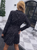 Polka-Dot Zip-Front Dress with a V-Neck