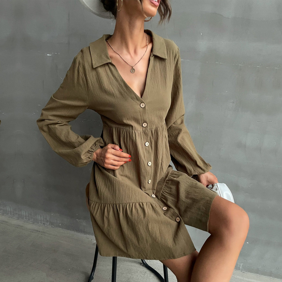 Collared Tiered Dress