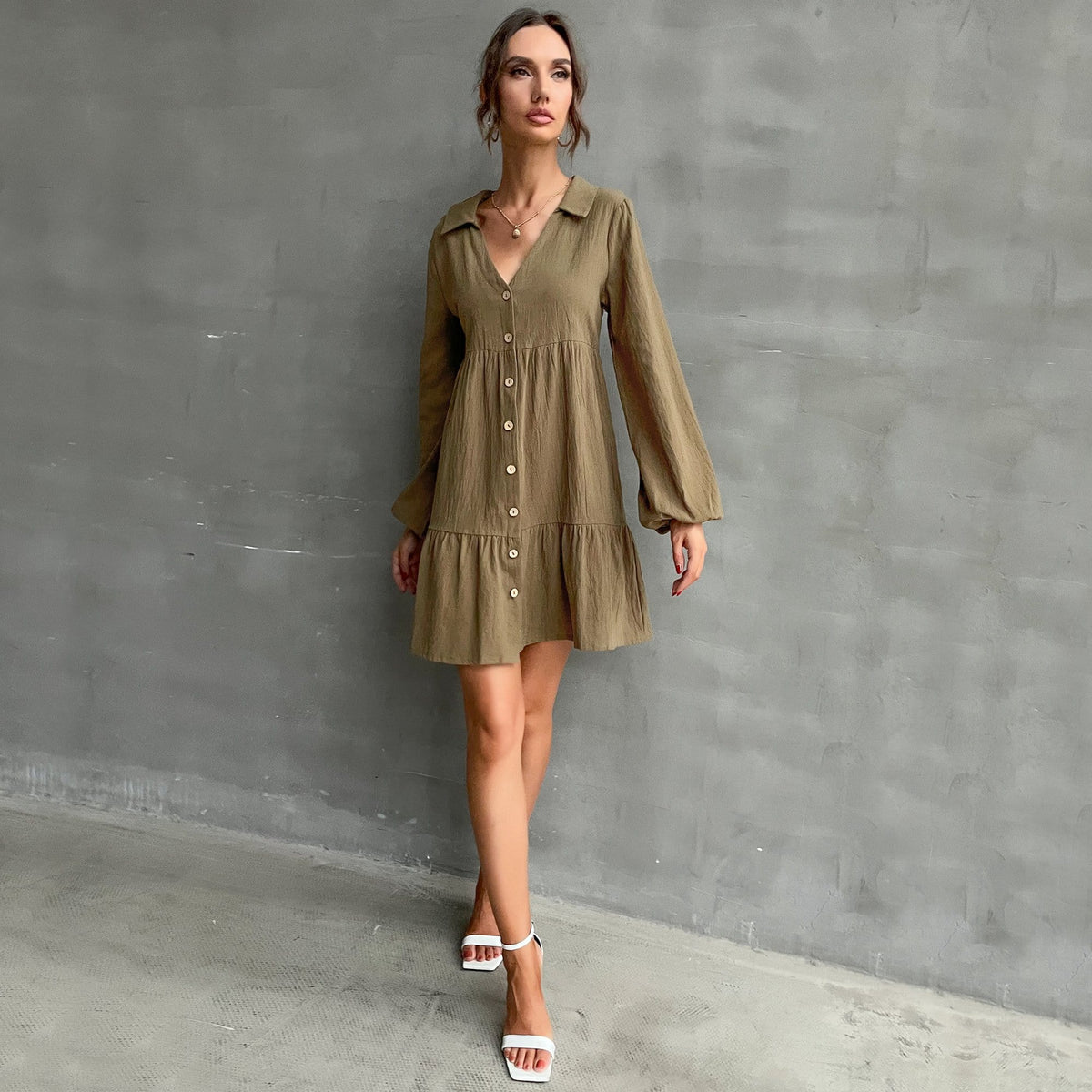 Collared Tiered Dress