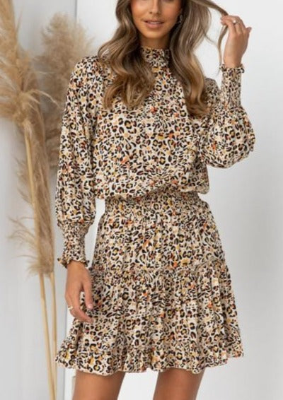 Leopard-Print Dress with a High Neck