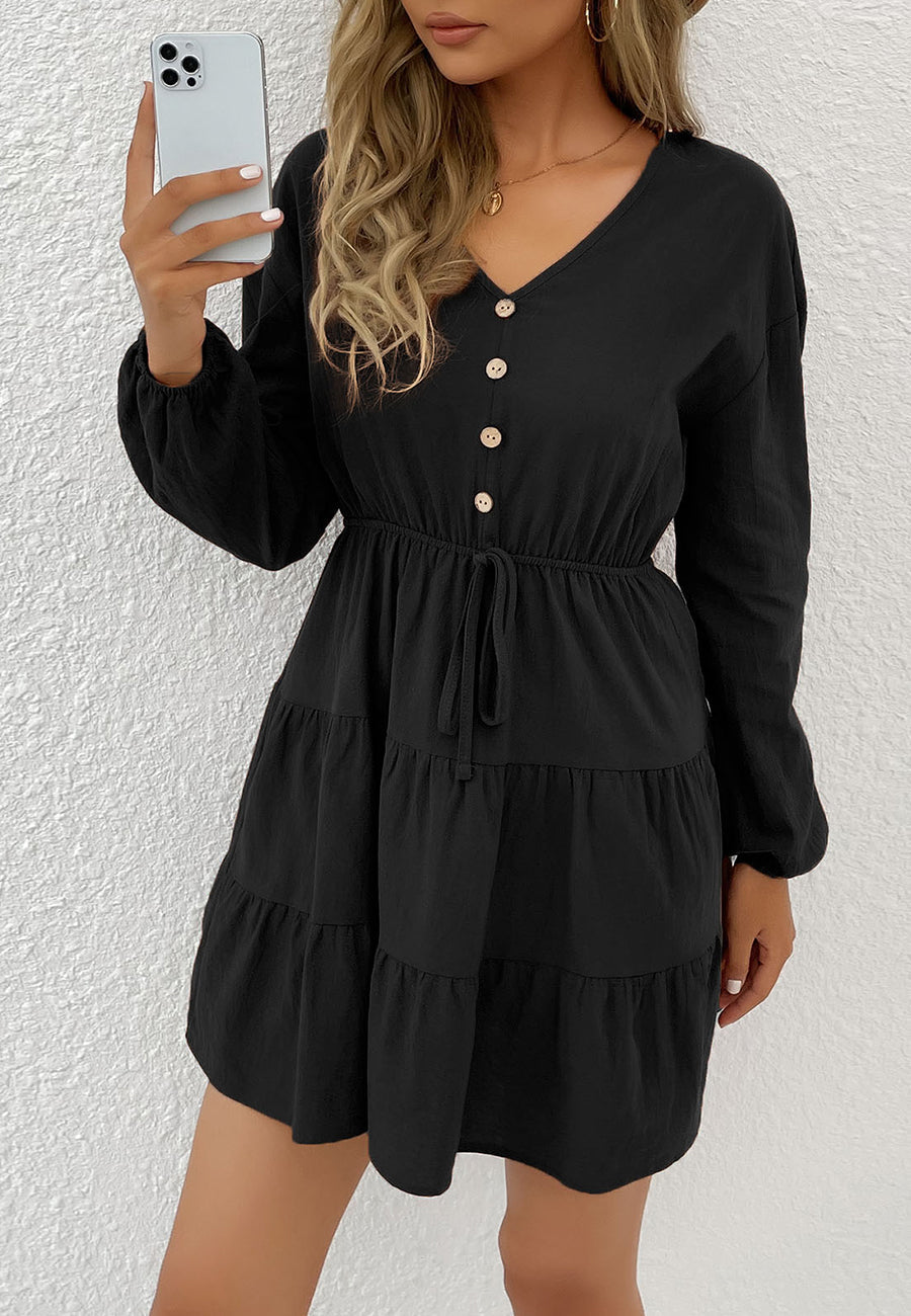 Tiered Dress with a Waist Tie