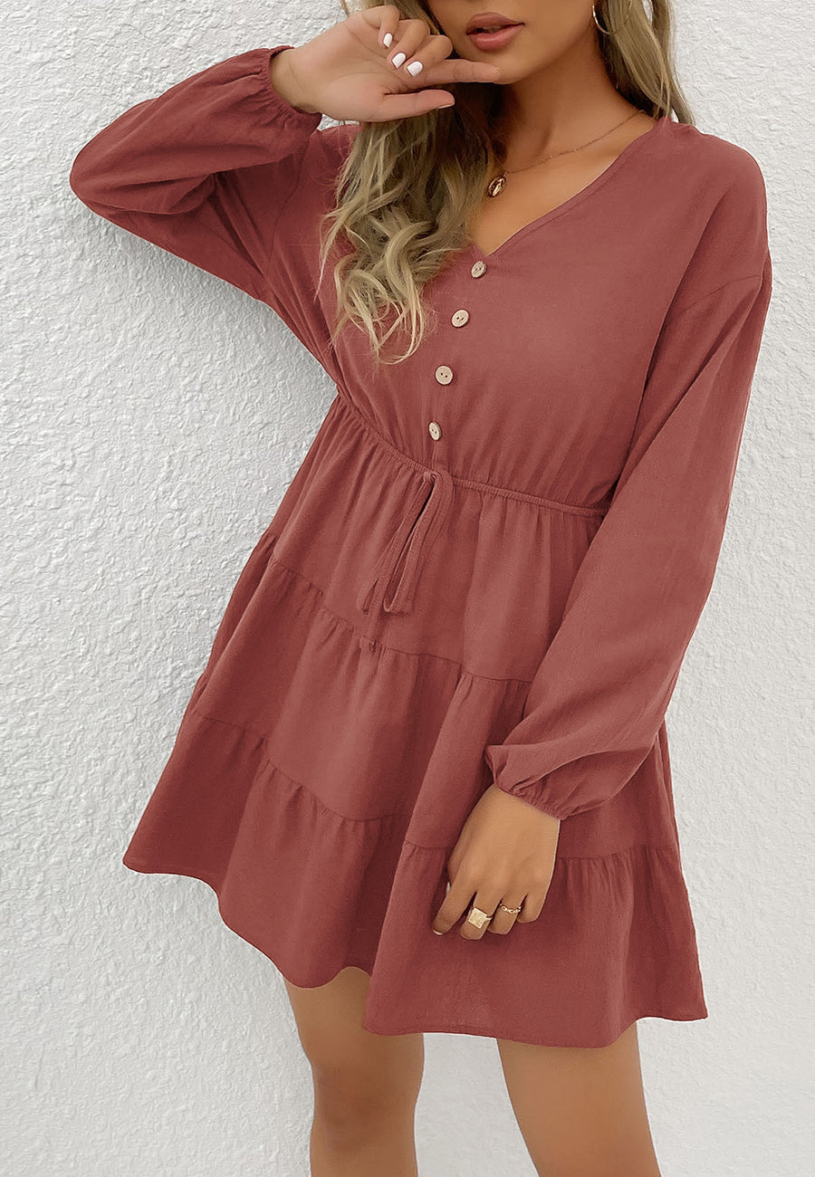 Tiered Dress with a Waist Tie