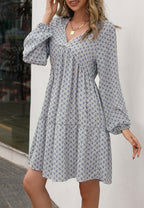 Printed V-Neck Tiered Dress