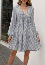 Printed V-Neck Tiered Dress