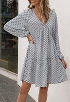 Printed V-Neck Tiered Dress