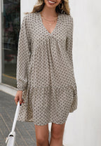 Printed V-Neck Tiered Dress