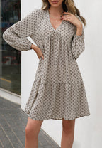 Printed V-Neck Tiered Dress