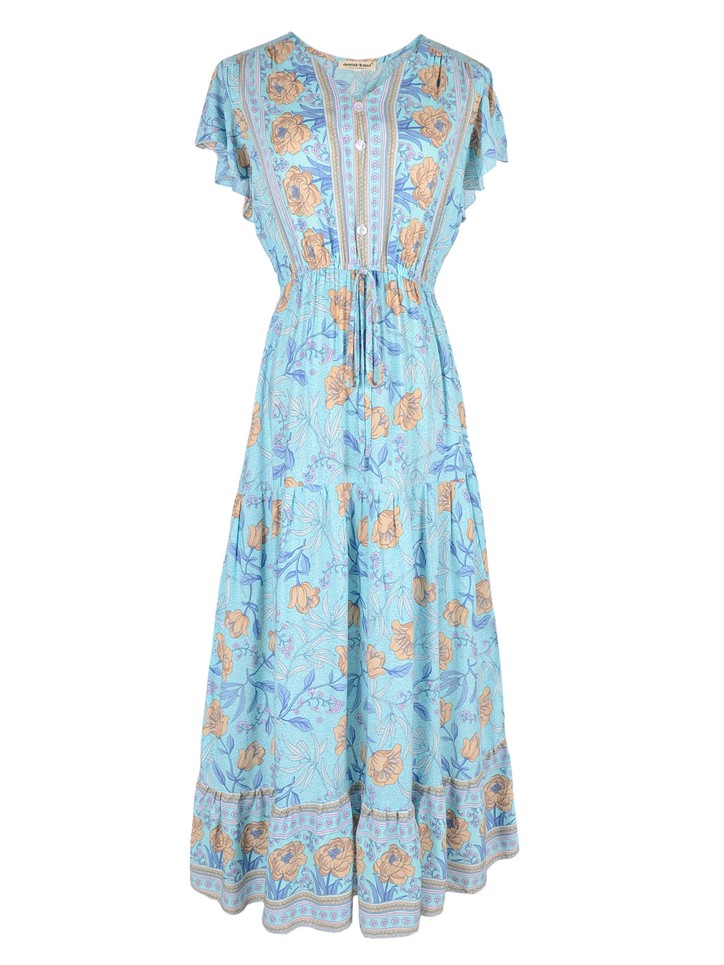 V-Neck Button-Front Dress with Butterfly Details