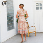 V-Neck Button-Front Dress with Butterfly Details