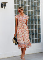 V-Neck Button-Front Dress with Butterfly Details