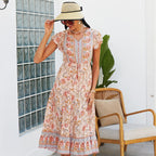V-Neck Button-Front Dress with Butterfly Details