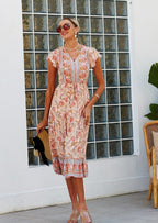 V-Neck Button-Front Dress with Butterfly Details