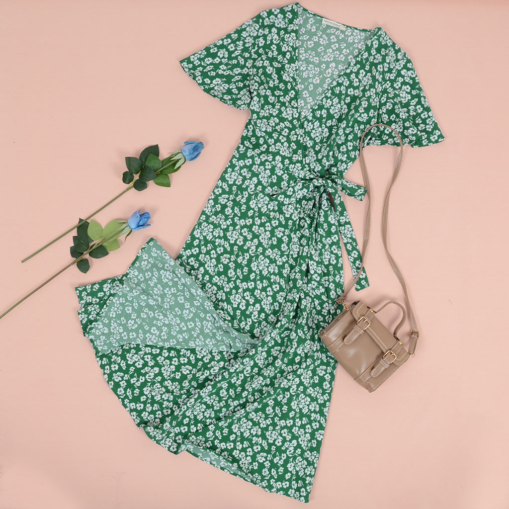 Printed Wrap-Style Dress